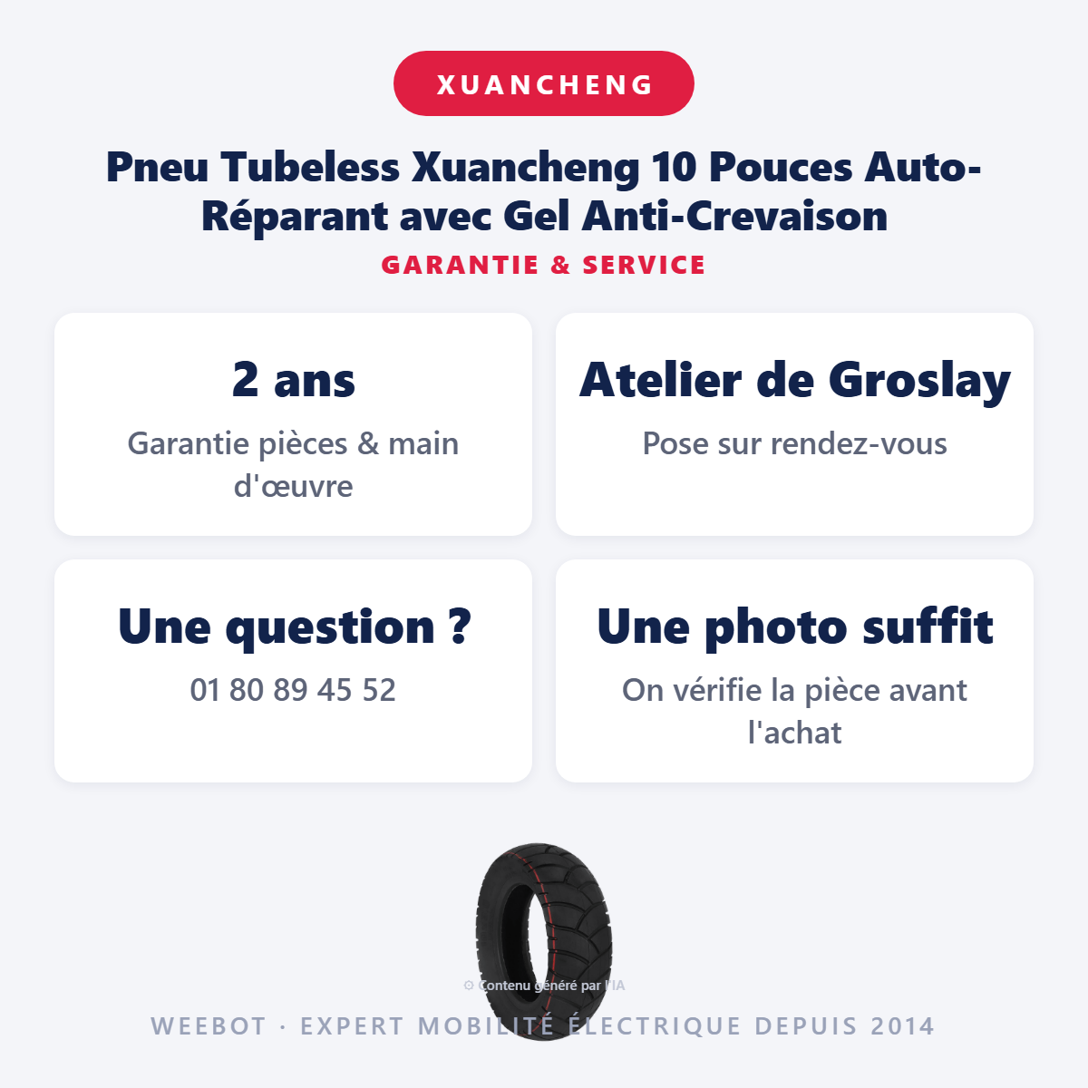 Pneu Tubeless Xuancheng 10 Pouces Auto-Réparant avec Gel Anti-Crevaison : garantie 2 ans et service après-vente