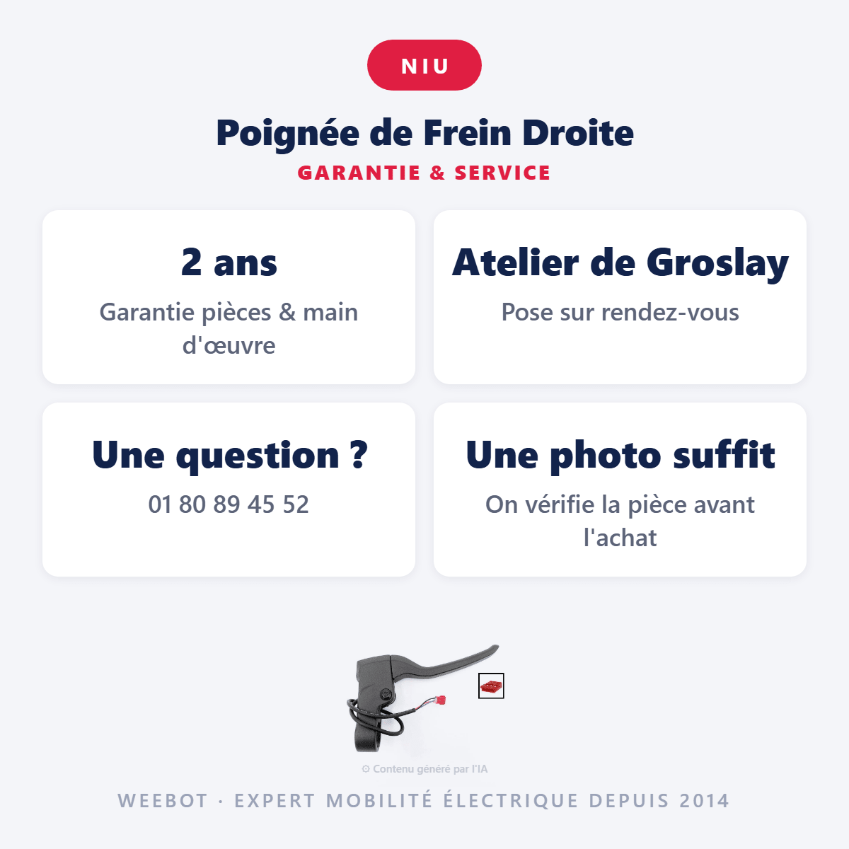 Poignée de Frein Droite pour Trottinette Électrique Niu Kqi2 - Weebot