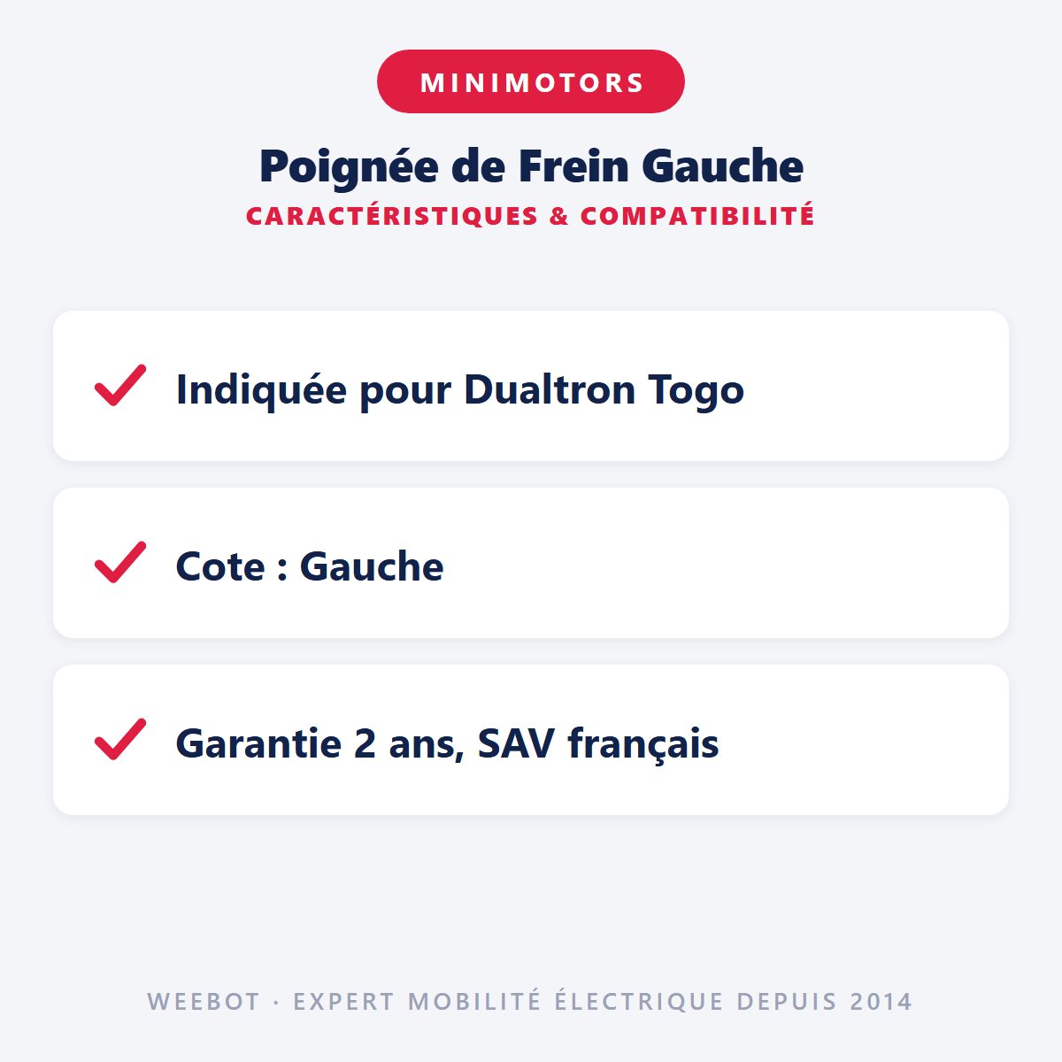 Poignée de Frein Gauche pour Trottinette Électrique Dualtron Togo - Weebot