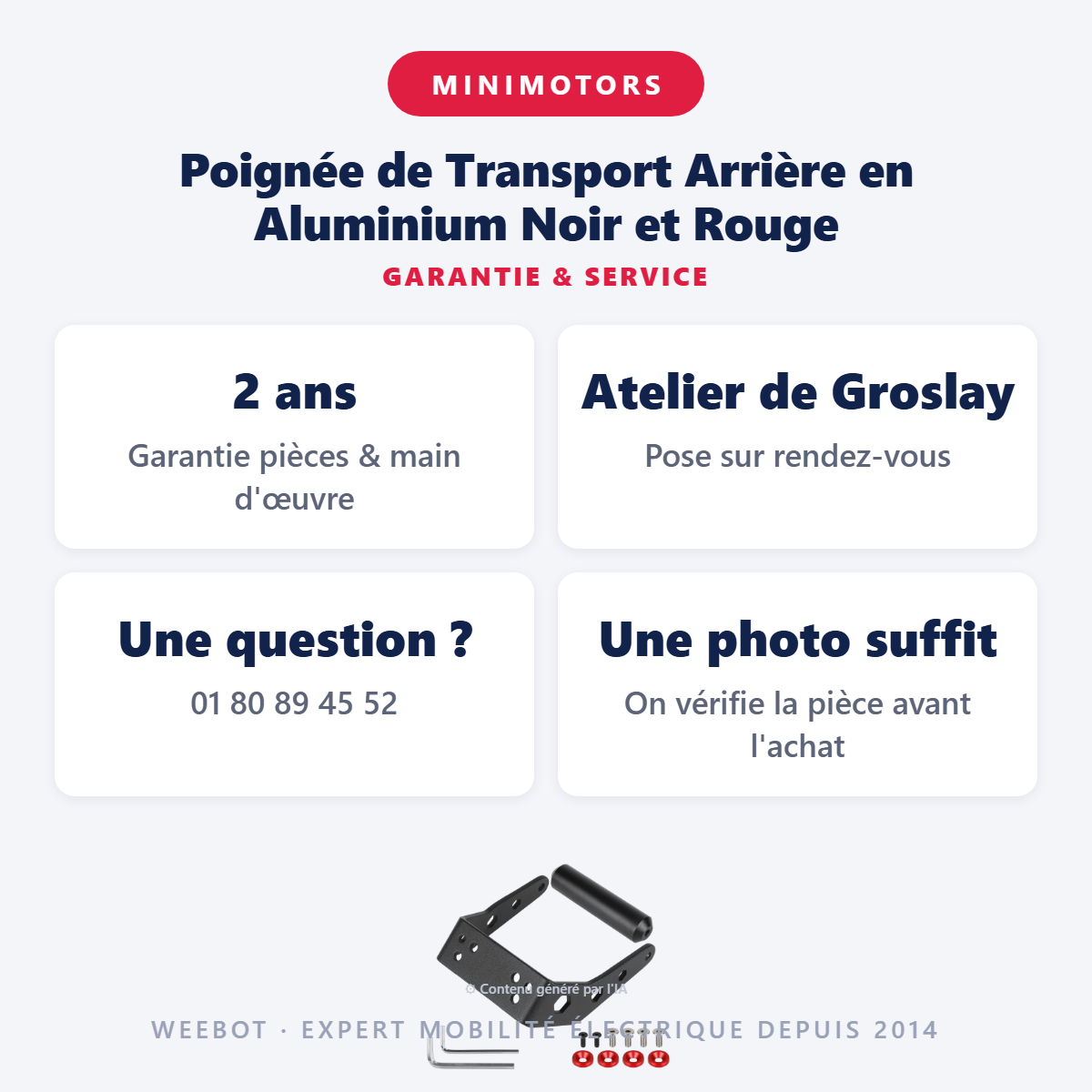 Poignée de Transport Arrière en Aluminium Noir et Rouge : garantie 2 ans et service après-vente