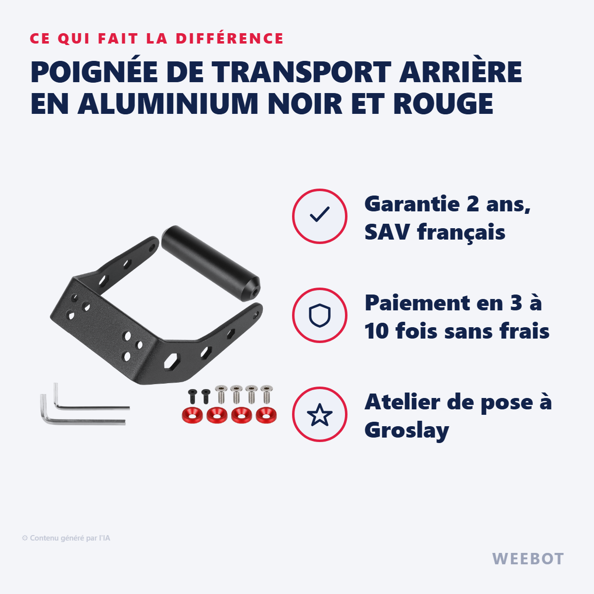 Poignée de Transport Arrière en Aluminium Noir et Rouge : les points forts