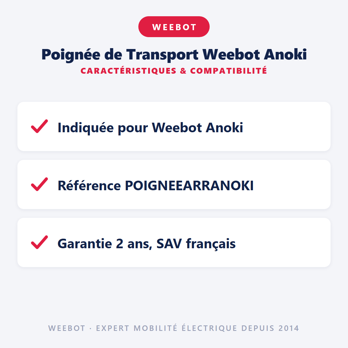 Poignée de Transport Weebot Anoki : caractéristiques et compatibilité