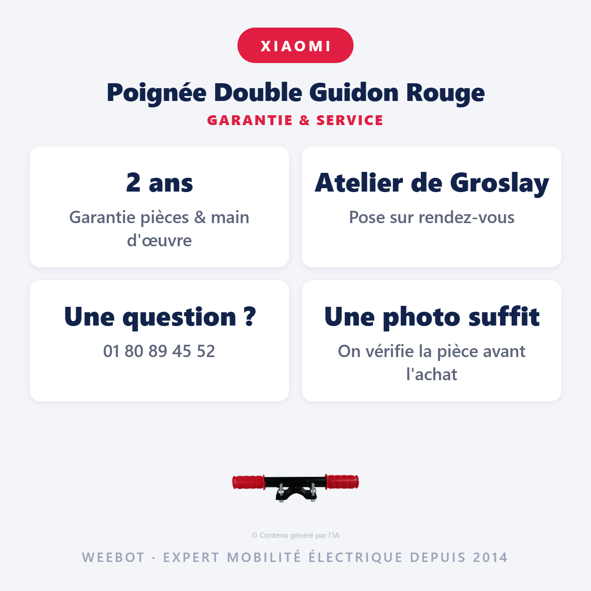 Poignée Double Guidon Rouge (Kiddybar) pour Trottinette Électrique Xiaomi - Weebot