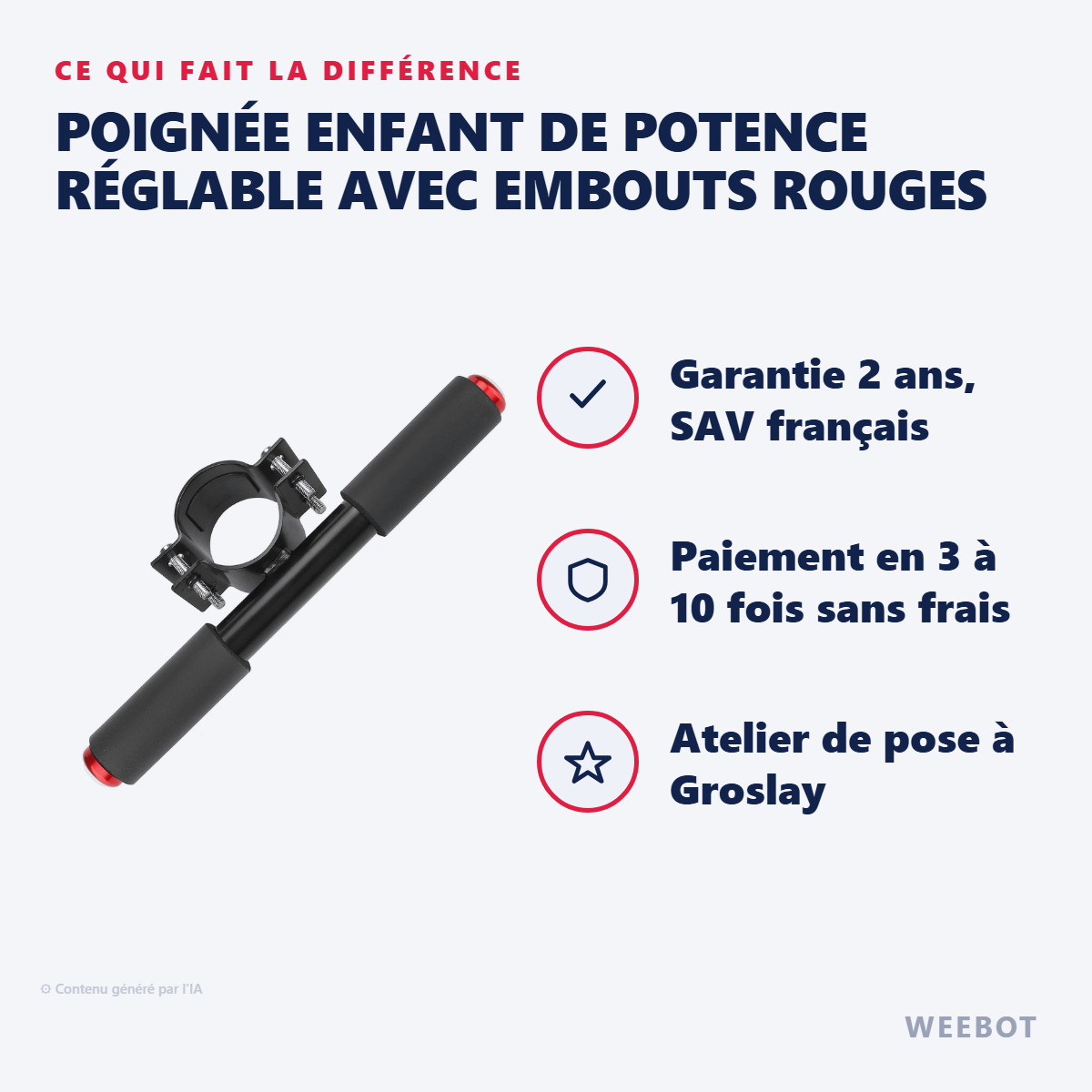 Poignée Enfant de Potence Réglable avec Embouts Rouges : les points forts