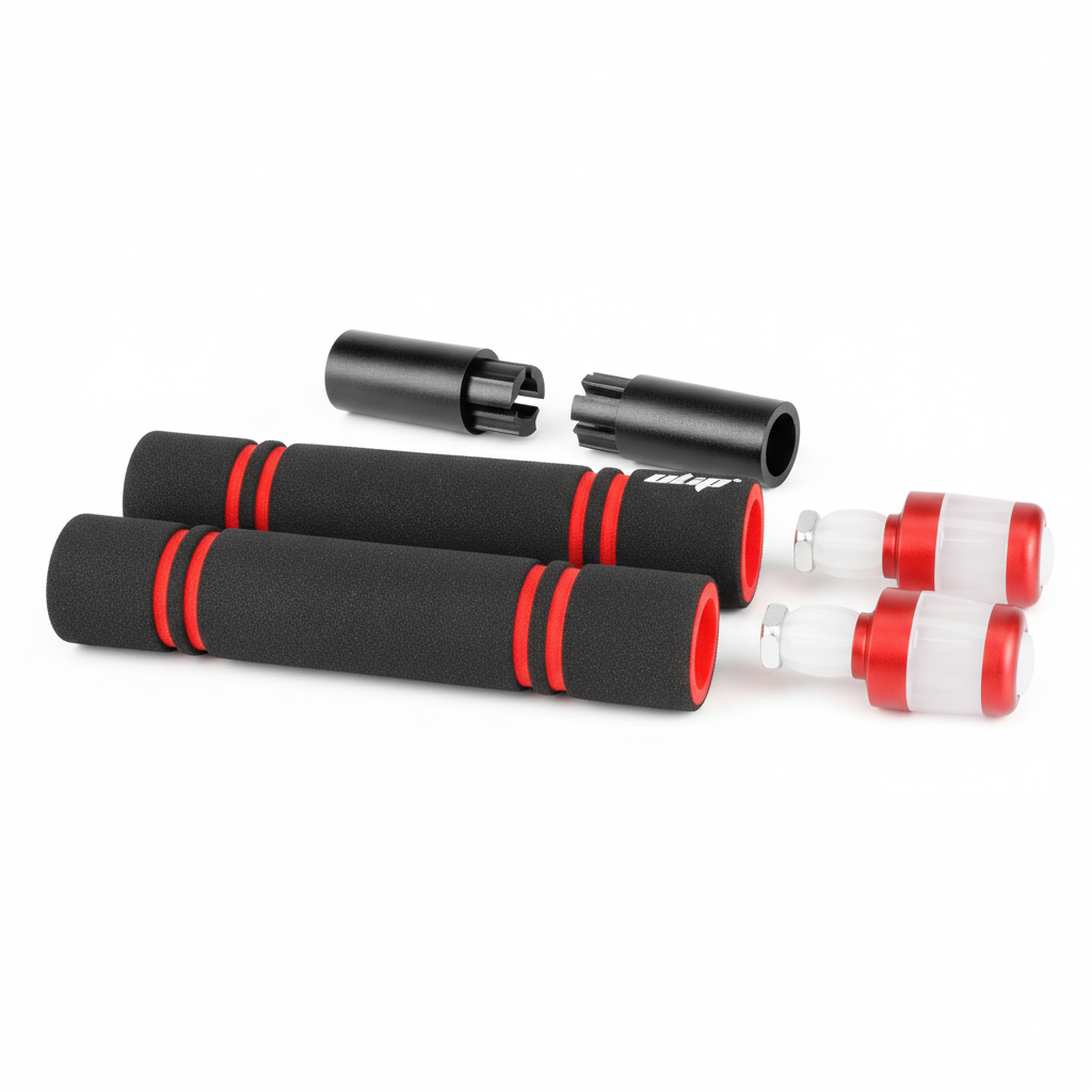 Poignées de Guidon Noir et Rouge avec Extenseur et Clignotants USB, vue 2