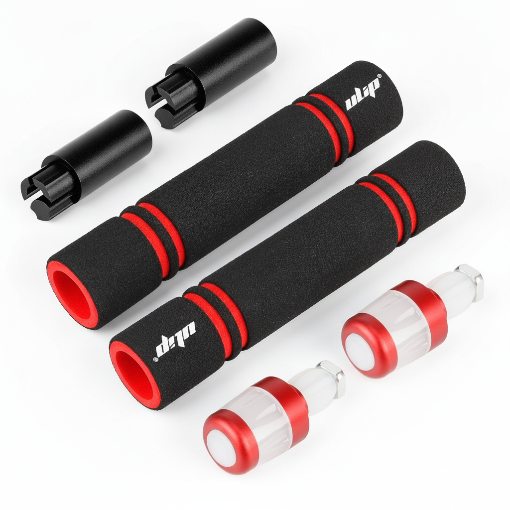 Poignées de Guidon Noir et Rouge avec Extenseur et Clignotants USB, vue 3