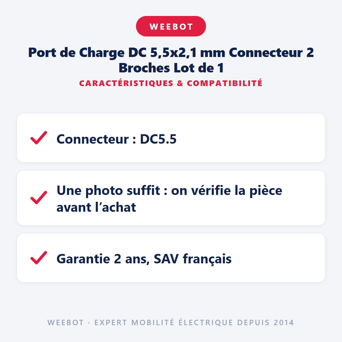 Port de Charge DC 5,5x2,1 mm Connecteur 2 Broches Lot de 1 : caractéristiques et compatibilité