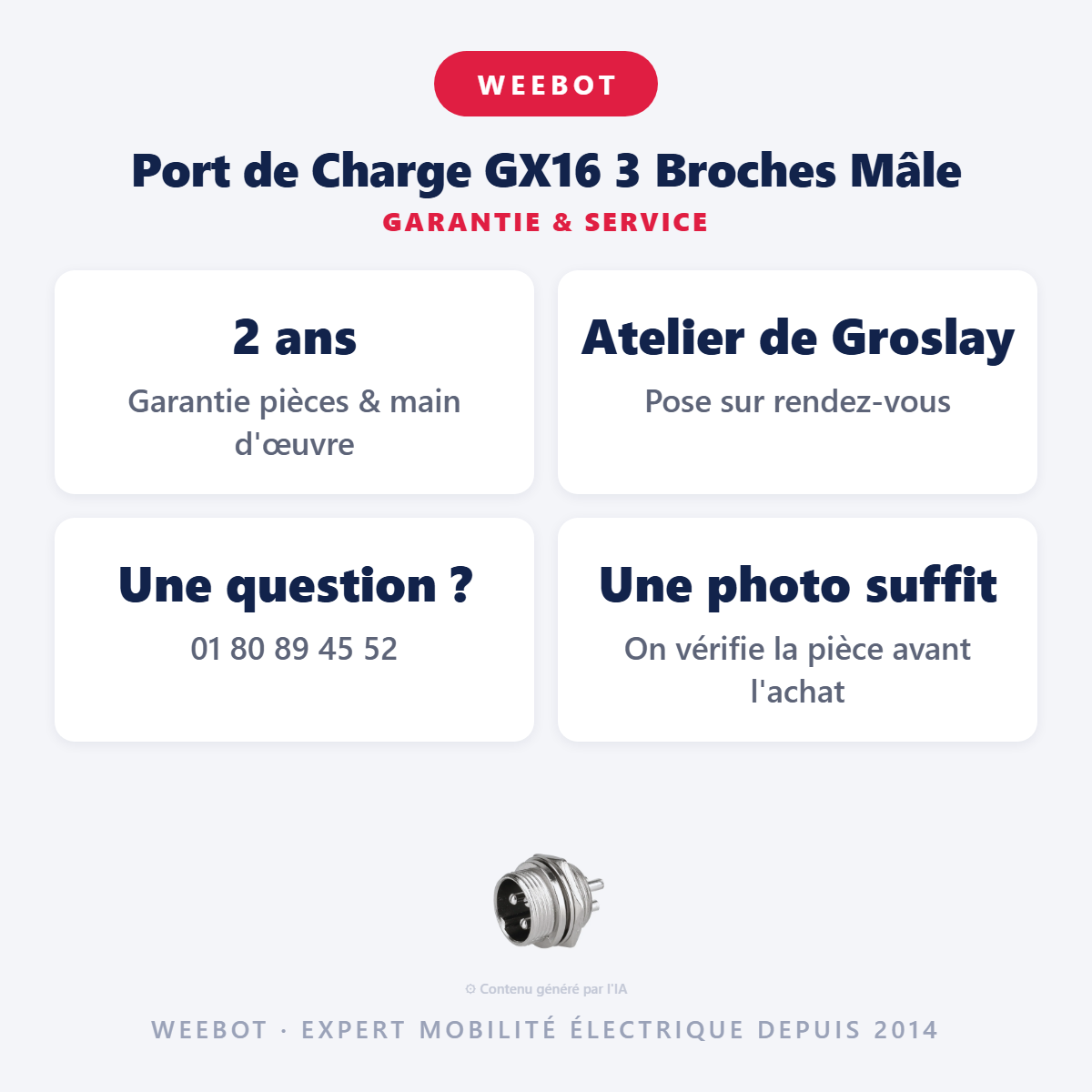 Port de Charge GX16 3 Broches Mâle : garantie 2 ans et service après-vente