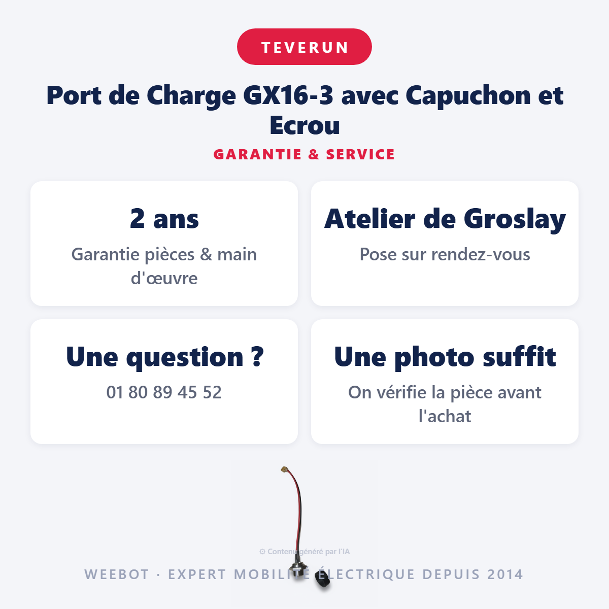 Port de Charge GX16-3 avec Capuchon et Ecrou : garantie 2 ans et service après-vente