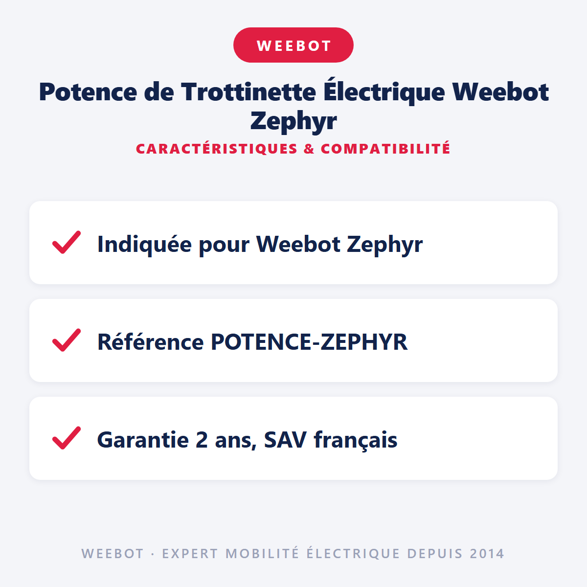 Potence de Trottinette Électrique Weebot Zephyr : caractéristiques et compatibilité