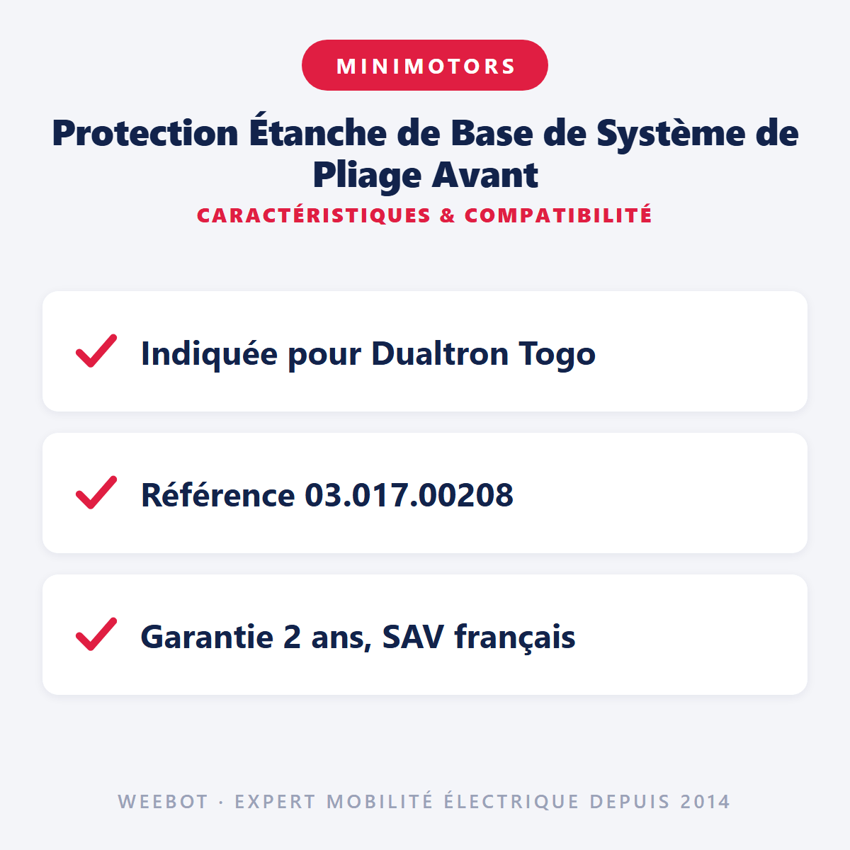 Protection Étanche de Base de Système de Pliage Avant pour Trottinette Électrique Dualtron Togo - Weebot