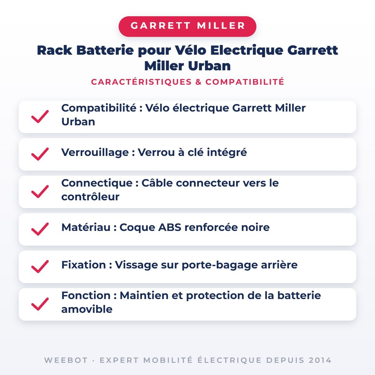 Rack Batterie pour Vélo Electrique Garrett Miller Urban - Weebot
