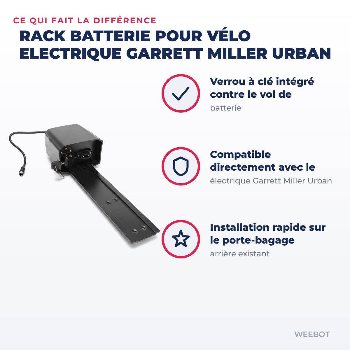 Rack Batterie pour Vélo Electrique Garrett Miller Urban - Weebot
