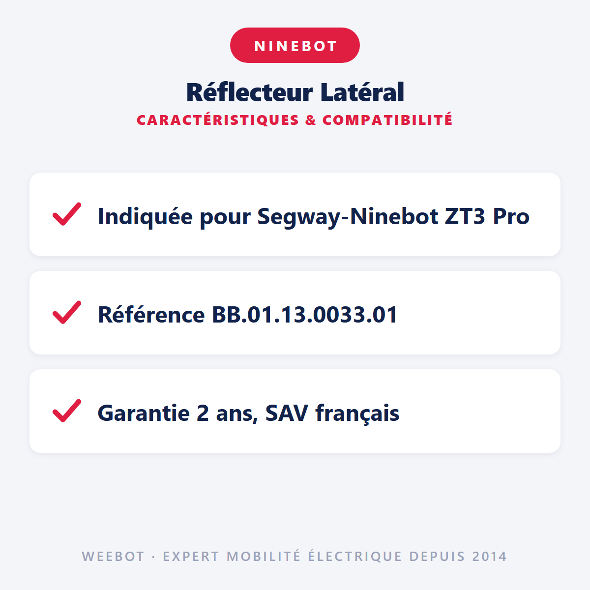 Réflecteur Latéral pour Trottinette Électrique Ninebot Segway ZT3 Pro - Weebot