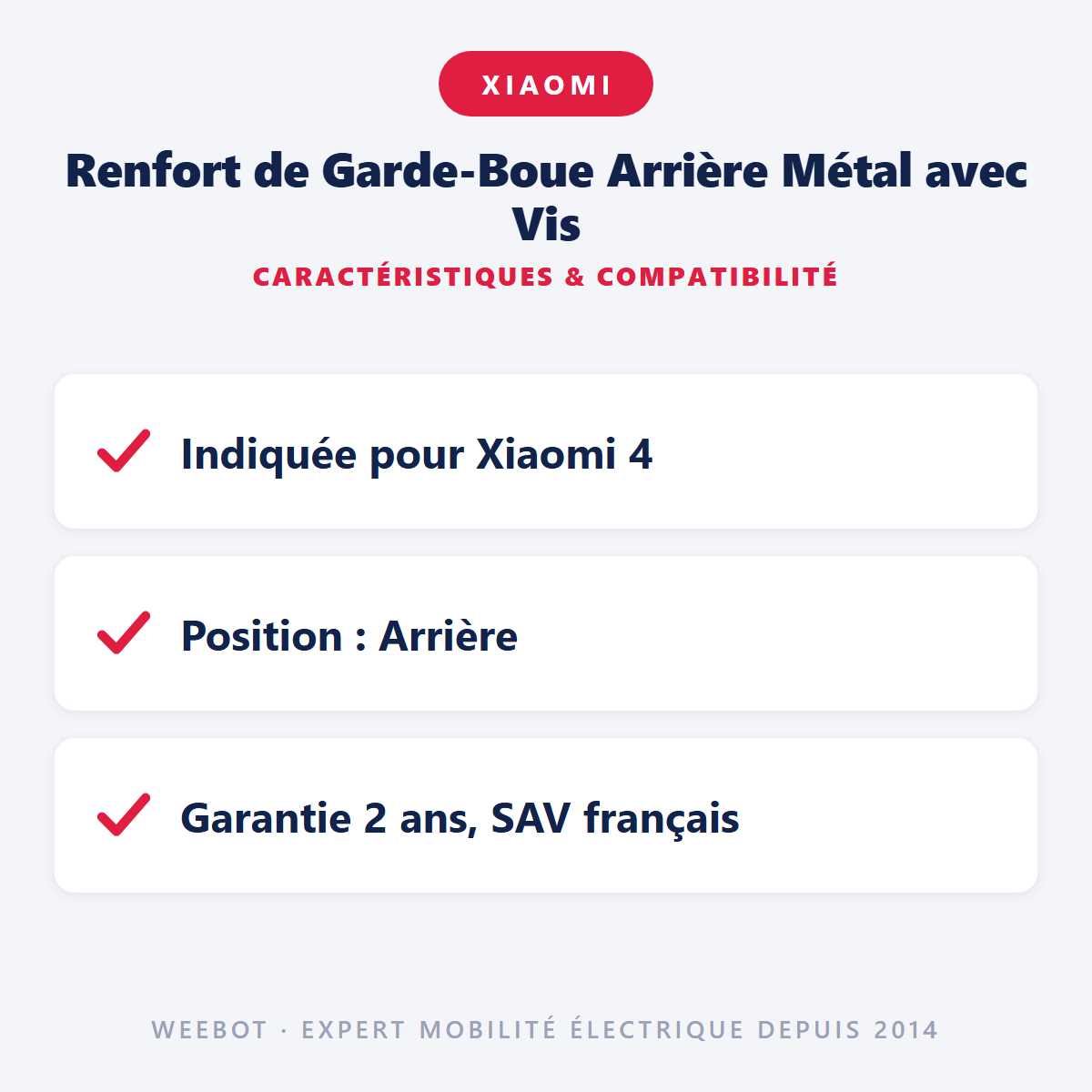 Renfort de Garde-Boue Arrière Métal avec Vis : caractéristiques et compatibilité