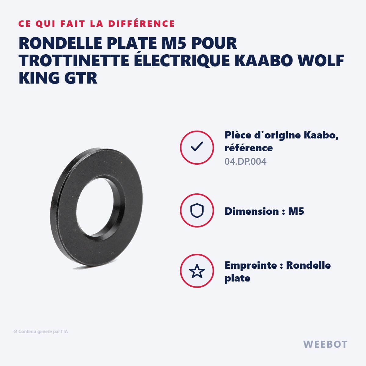 Rondelle Plate M5 pour Trottinette Électrique Kaabo Wolf King GTR - Weebot