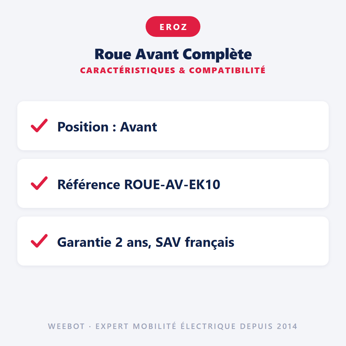 Roue Avant Complète (Chambre à air + Pneu Tout Terrain + Jante) pour Trottinette Electrique Eroz EK10 - Weebot