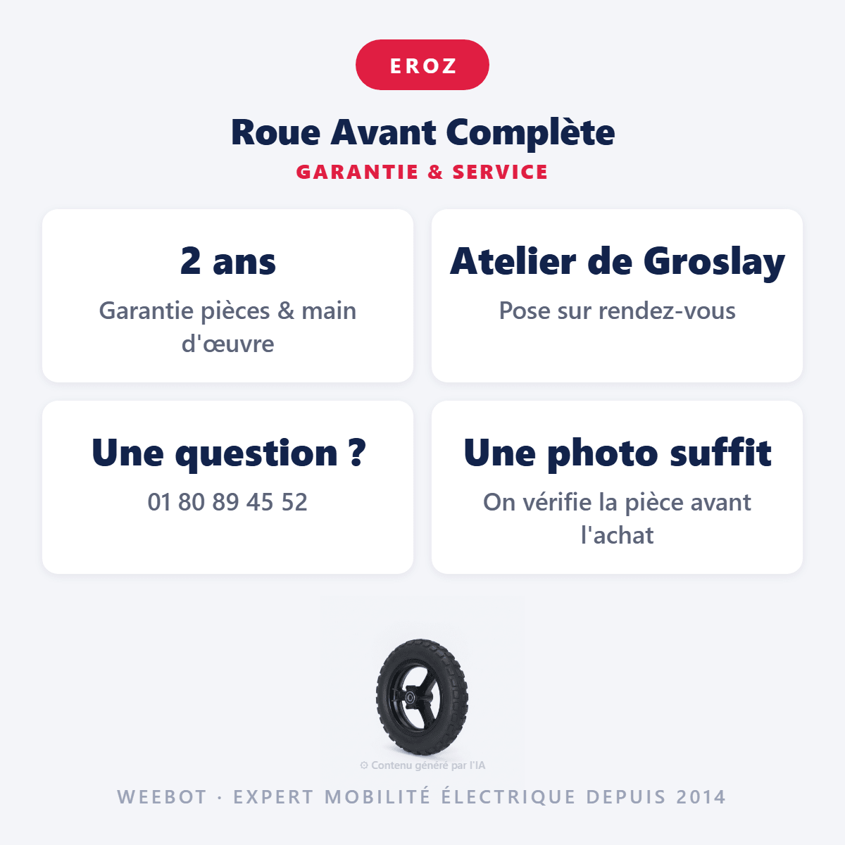 Roue Avant Complète (Chambre à air + Pneu Tout Terrain + Jante) pour Trottinette Electrique Eroz EK10 - Weebot