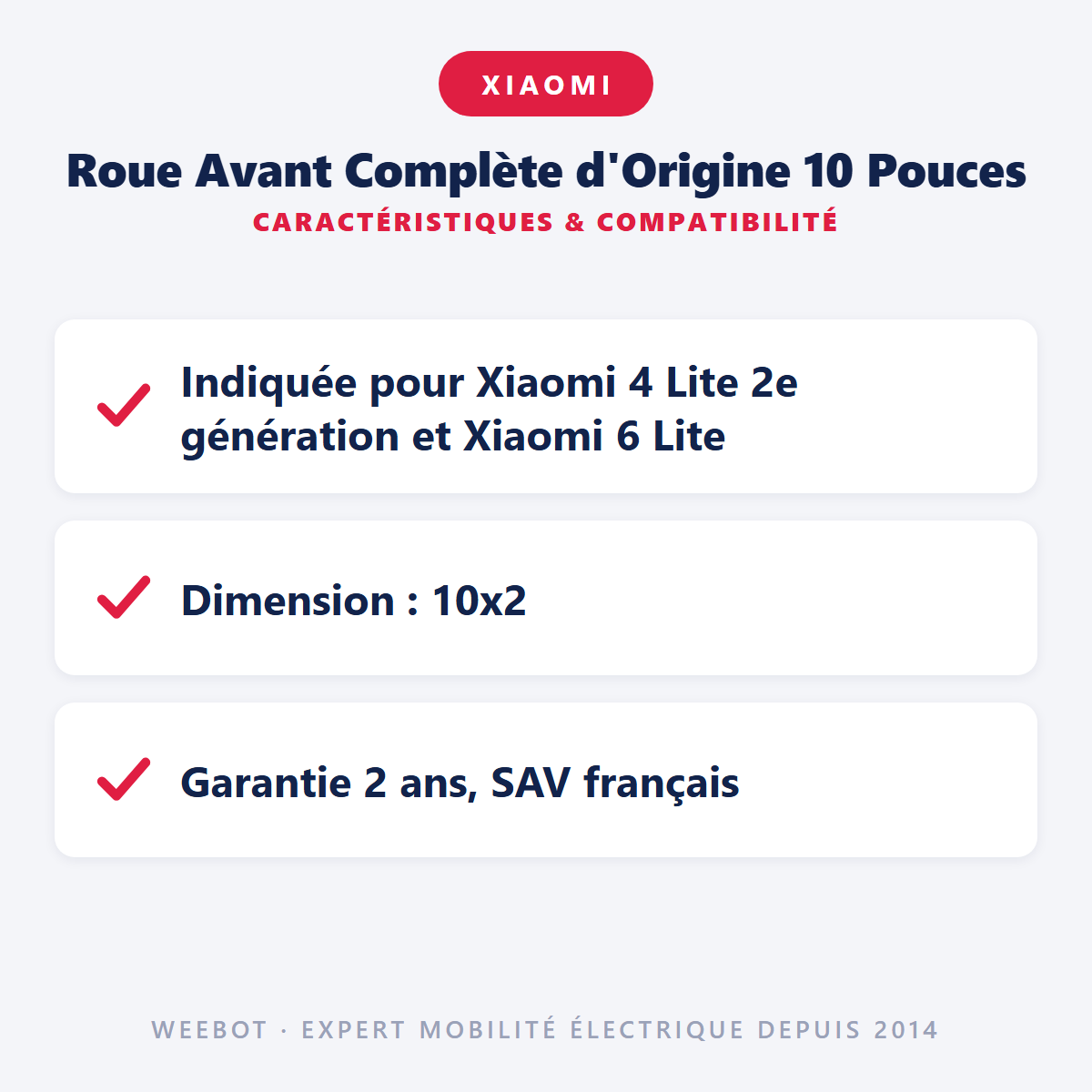 Roue Avant Complète d'Origine 10 Pouces : caractéristiques et compatibilité