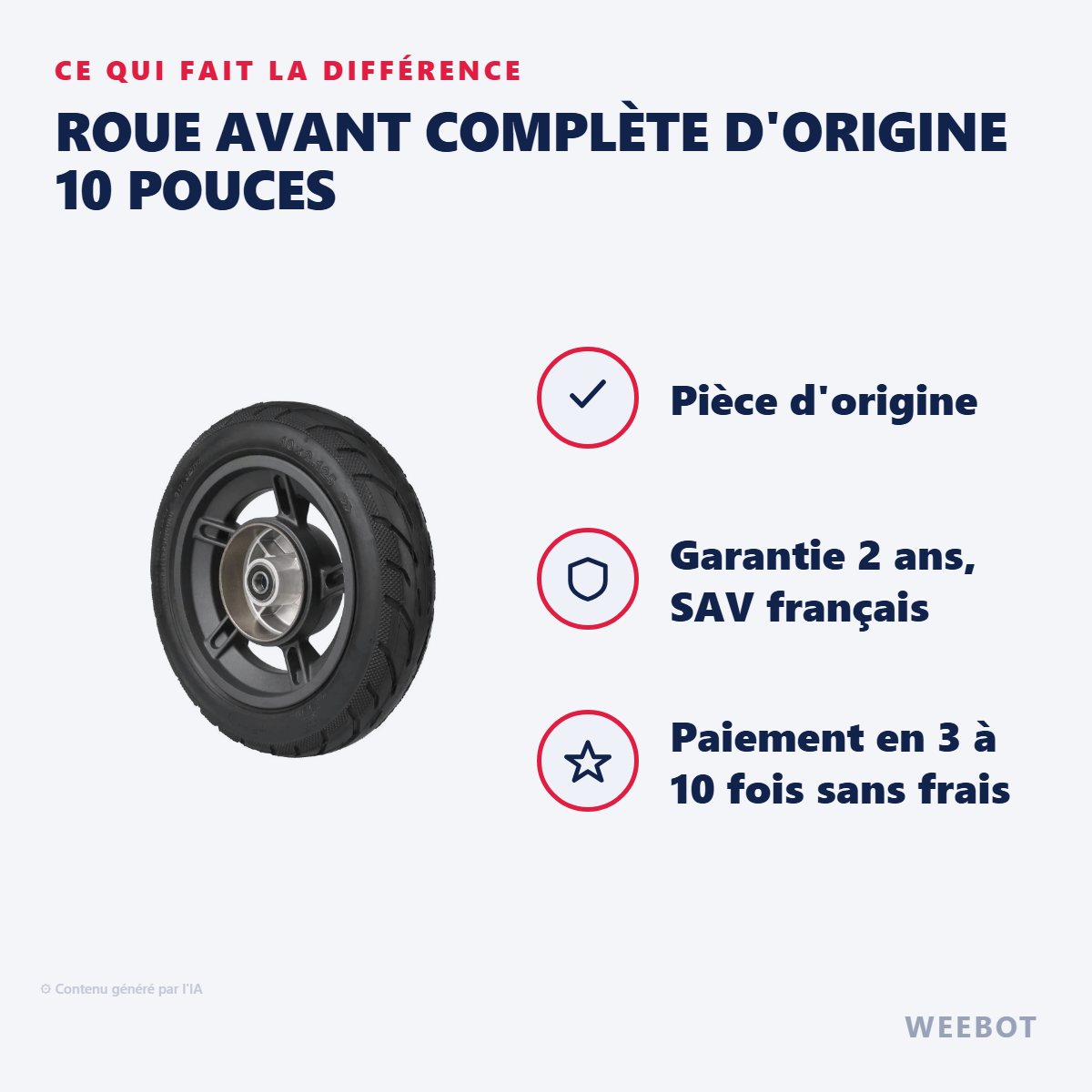 Roue Avant Complète d'Origine 10 Pouces : les points forts