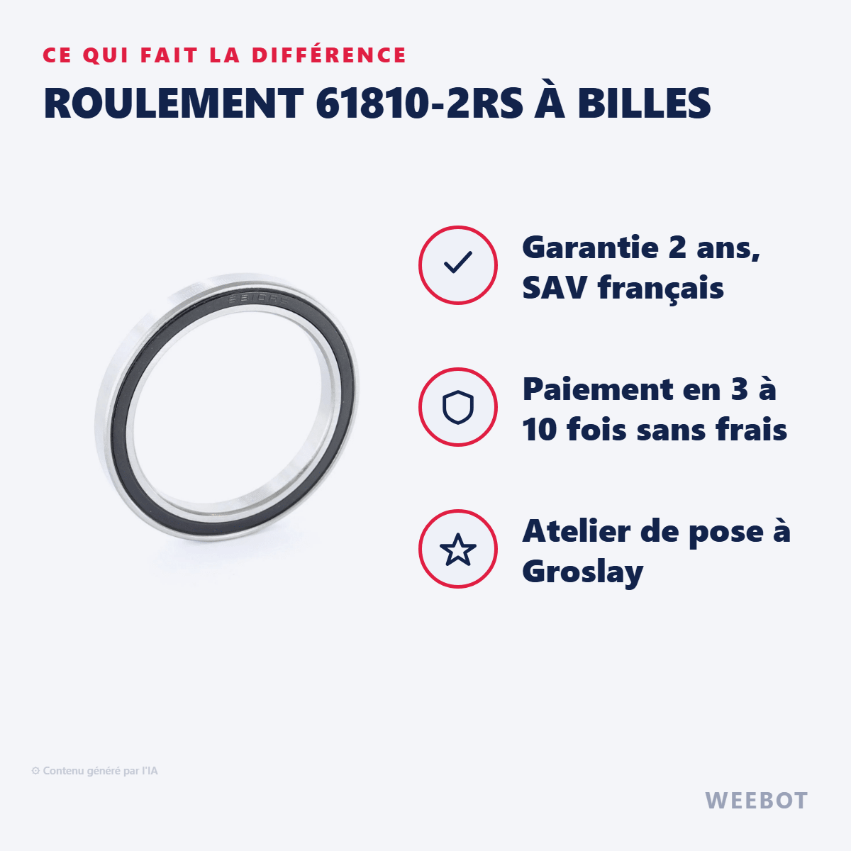 Roulement 61810-2RS à Billes - Weebot