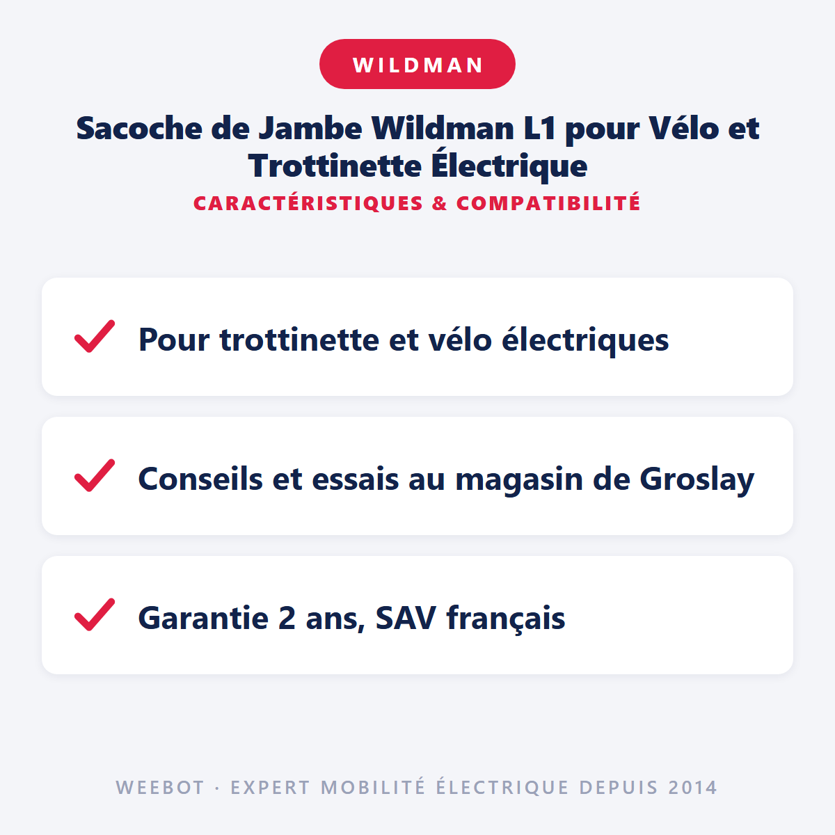 Sacoche de Jambe Wildman L1 pour Vélo et Trottinette Électrique : caractéristiques et compatibilité