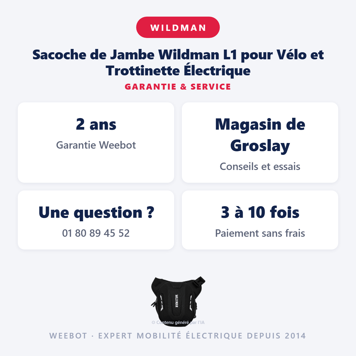 Sacoche de Jambe Wildman L1 pour Vélo et Trottinette Électrique : garantie 2 ans et service après-vente