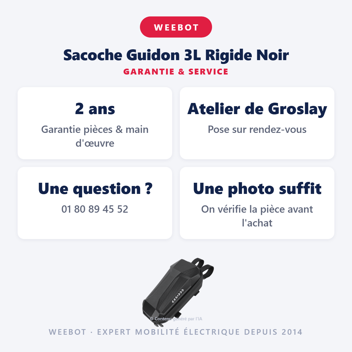 Sacoche Guidon 3L Rigide Noir : garantie 2 ans et service après-vente