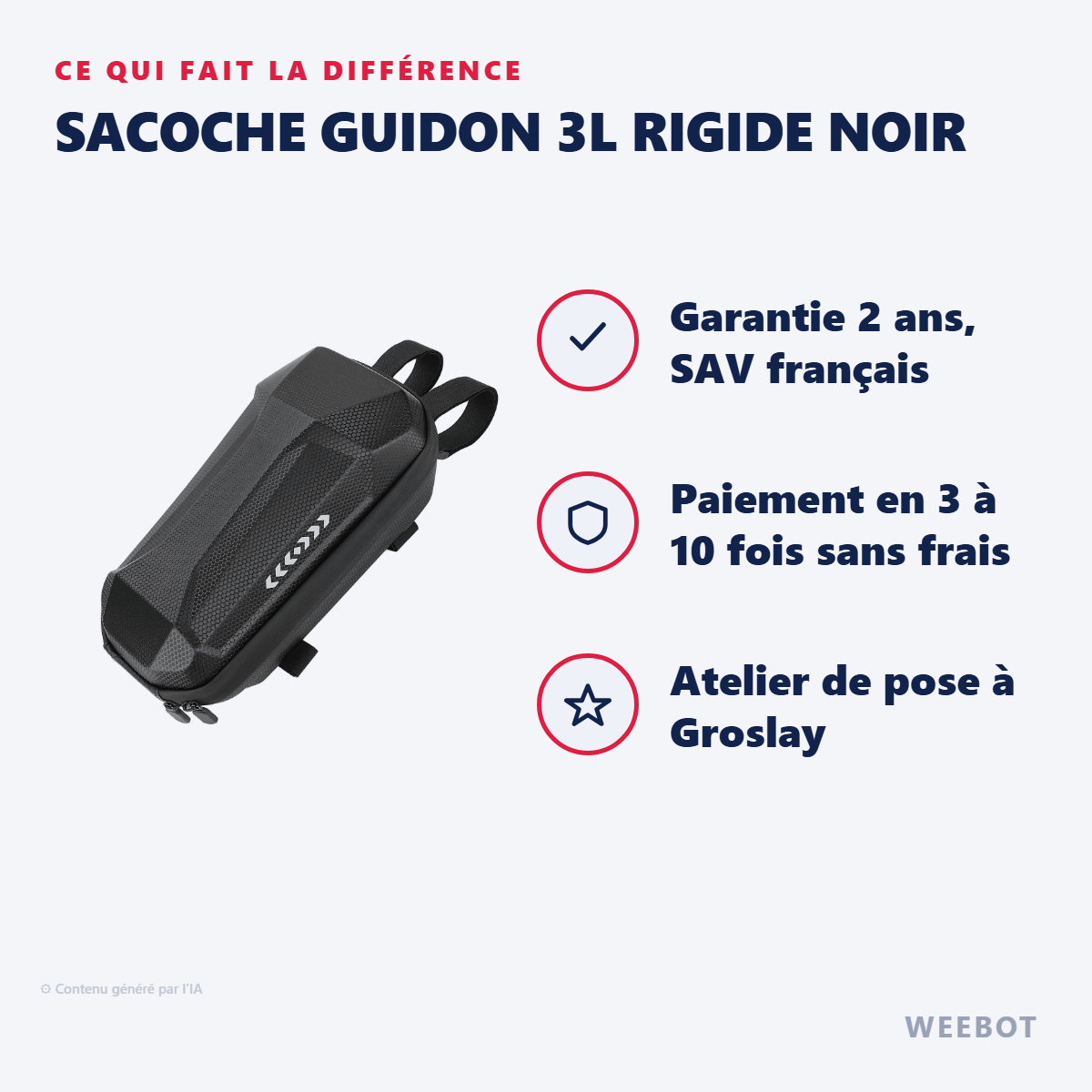 Sacoche Guidon 3L Rigide Noir : les points forts