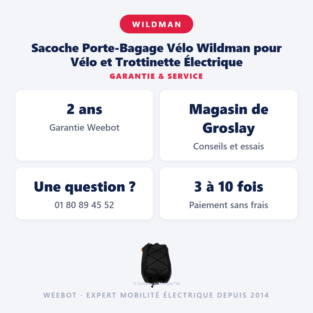 Sacoche Porte-Bagage Vélo Wildman pour Vélo et Trottinette Électrique : garantie 2 ans et service après-vente