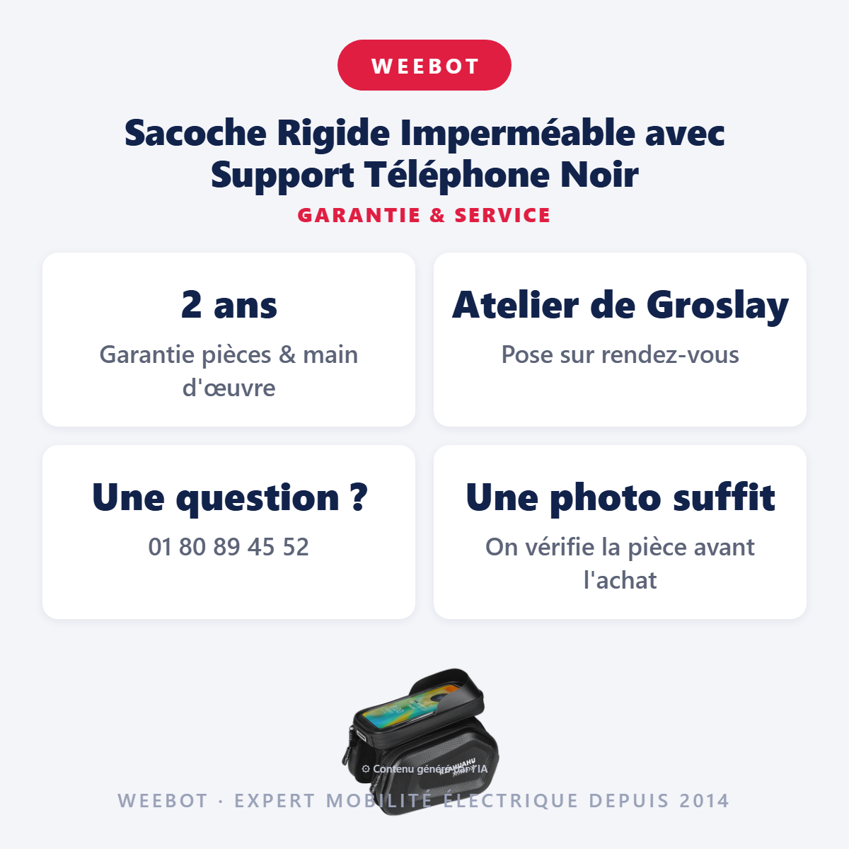 Sacoche Rigide Imperméable avec Support Téléphone Noir : garantie 2 ans et service après-vente