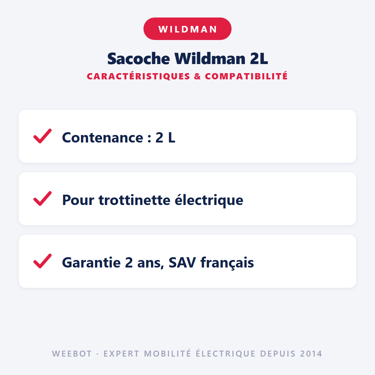 Sacoche Wildman 2L : caractéristiques et compatibilité