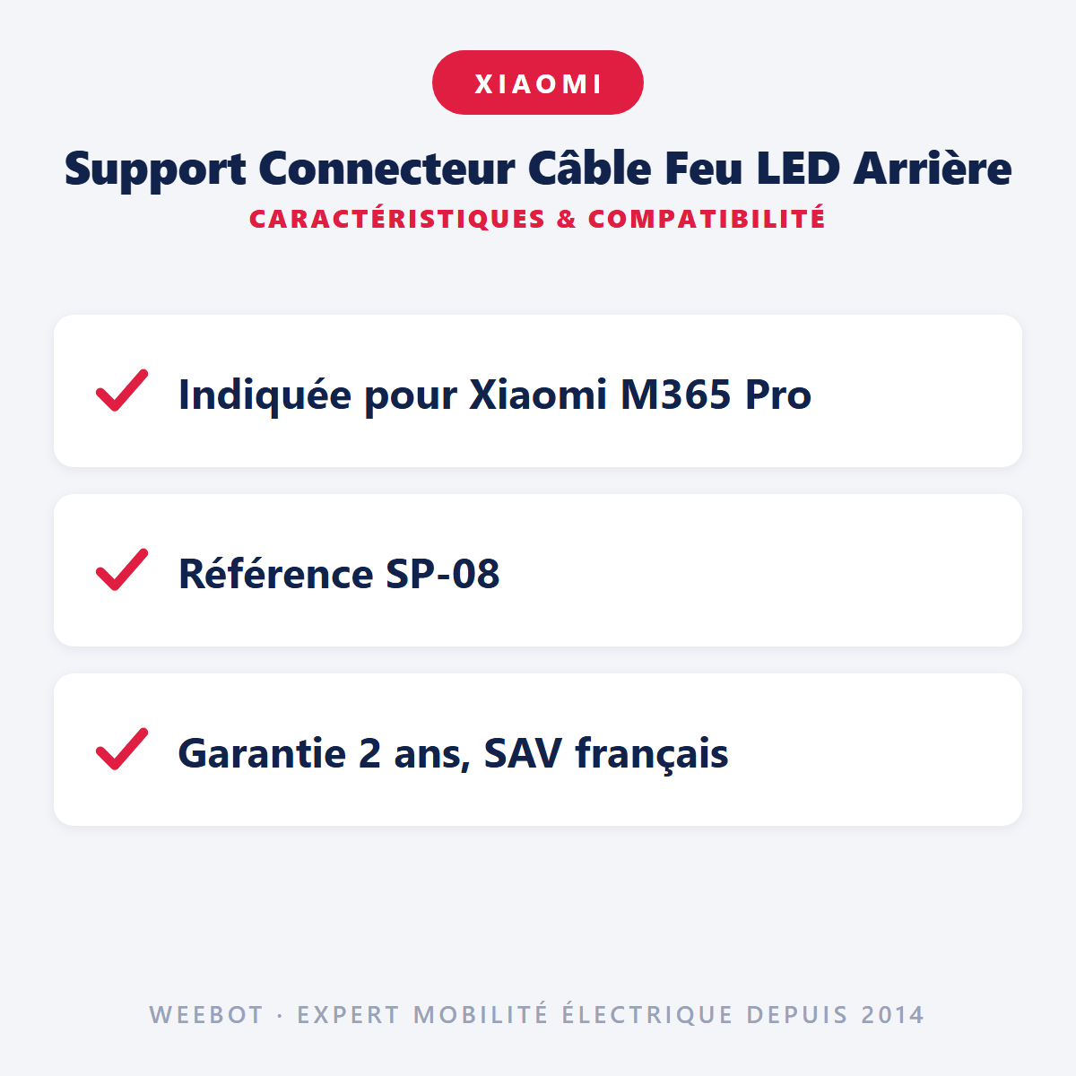 Support Connecteur Câble Feu LED Arrière Pour Trottinette Électrique Xiaomi M365 & Pro - Weebot