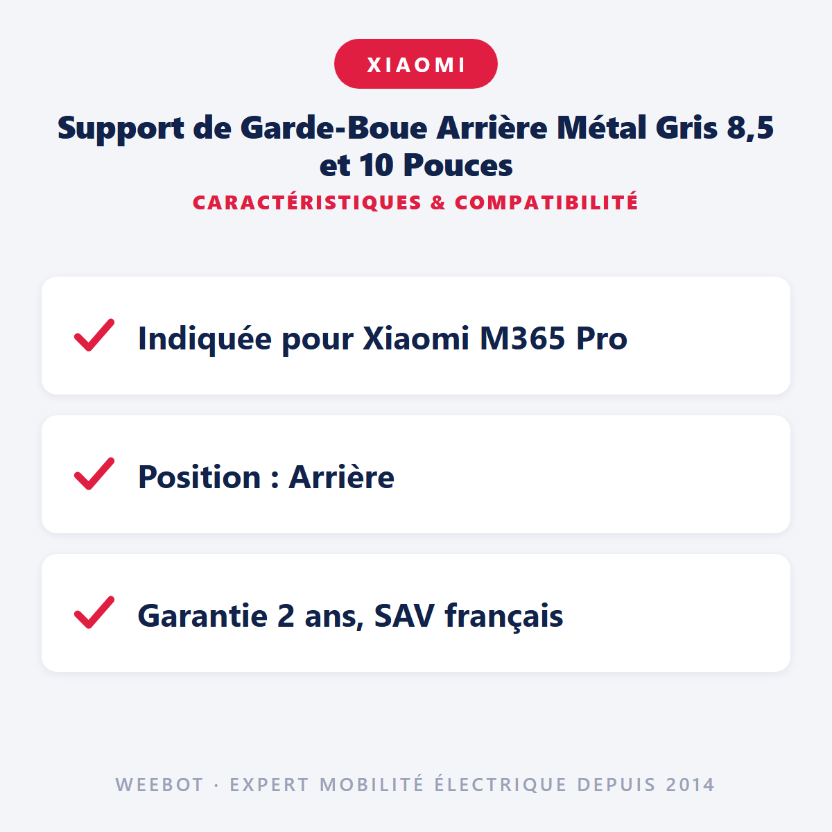 Support de Garde-Boue Arrière Métal Gris 8,5 et 10 Pouces : caractéristiques et compatibilité