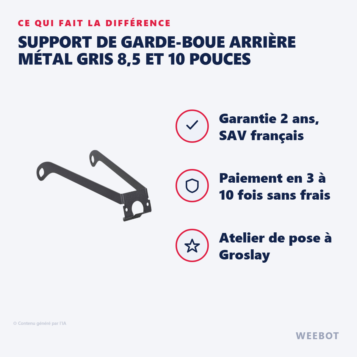 Support de Garde-Boue Arrière Métal Gris 8,5 et 10 Pouces : les points forts
