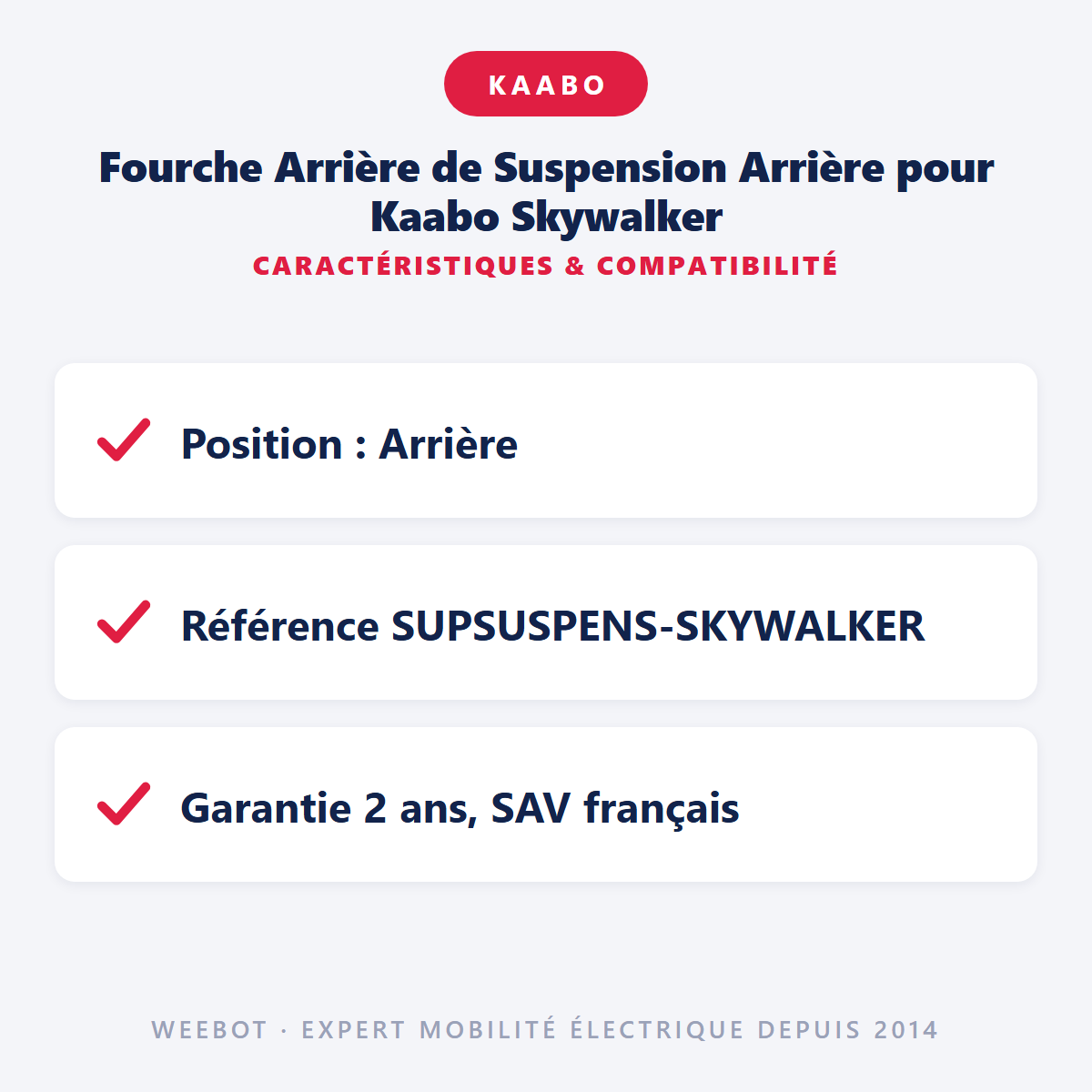 Fourche Arrière de Suspension Arrière pour Kaabo Skywalker : caractéristiques et compatibilité