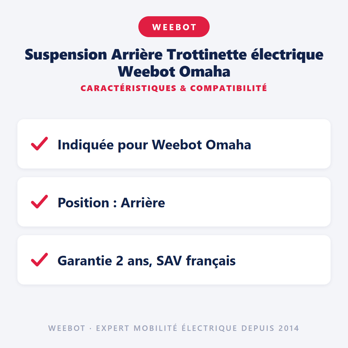 Suspension Arrière Trottinette électrique Weebot Omaha : caractéristiques et compatibilité