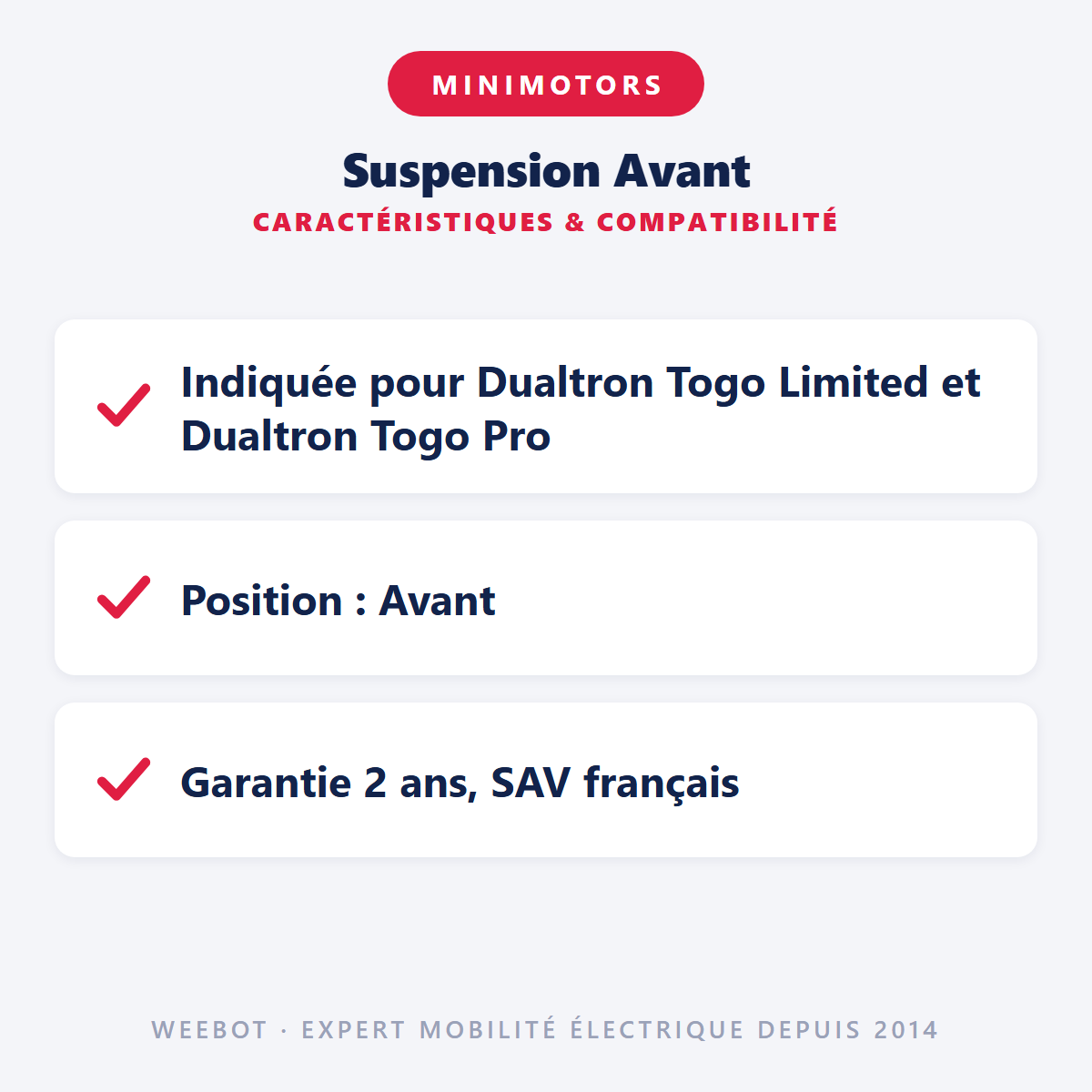 Suspension Avant : caractéristiques et compatibilité