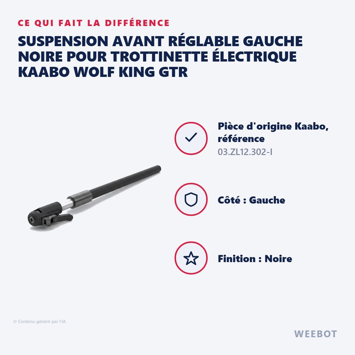 Suspension Avant Réglable Gauche Noire pour Trottinette Électrique Kaabo Wolf King GTR - Weebot