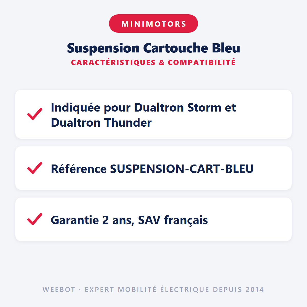Suspension Cartouche Bleu pour Trottinette Électrique Dualtron Thunder, Victor Luxury et Storm - Weebot