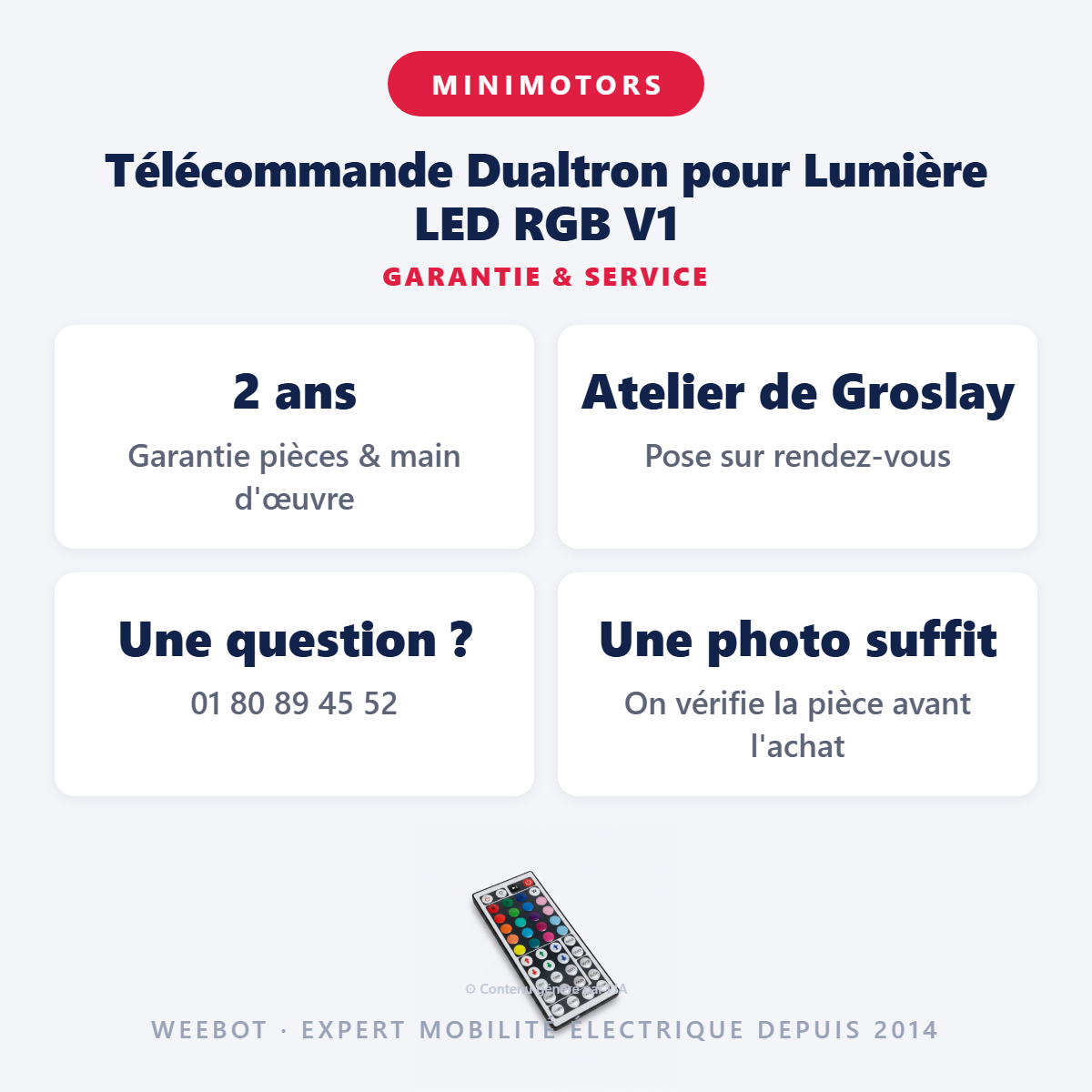 Télécommande Dualtron pour Lumière LED RGB V1 : garantie 2 ans et service après-vente