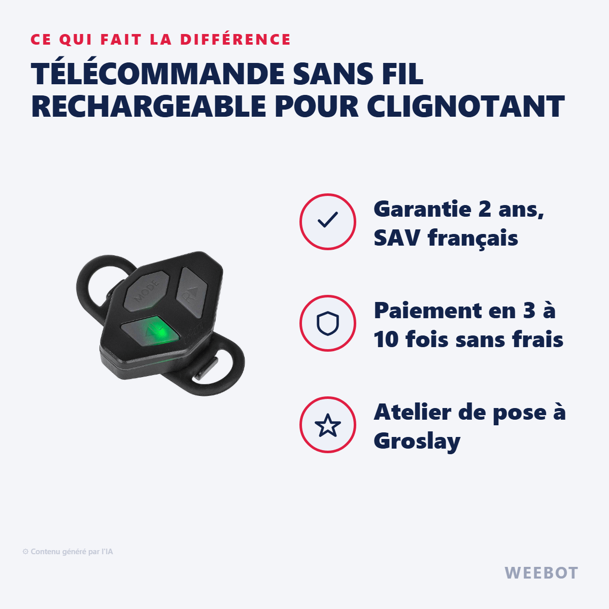 Télécommande Sans Fil Rechargeable pour Clignotant : les points forts
