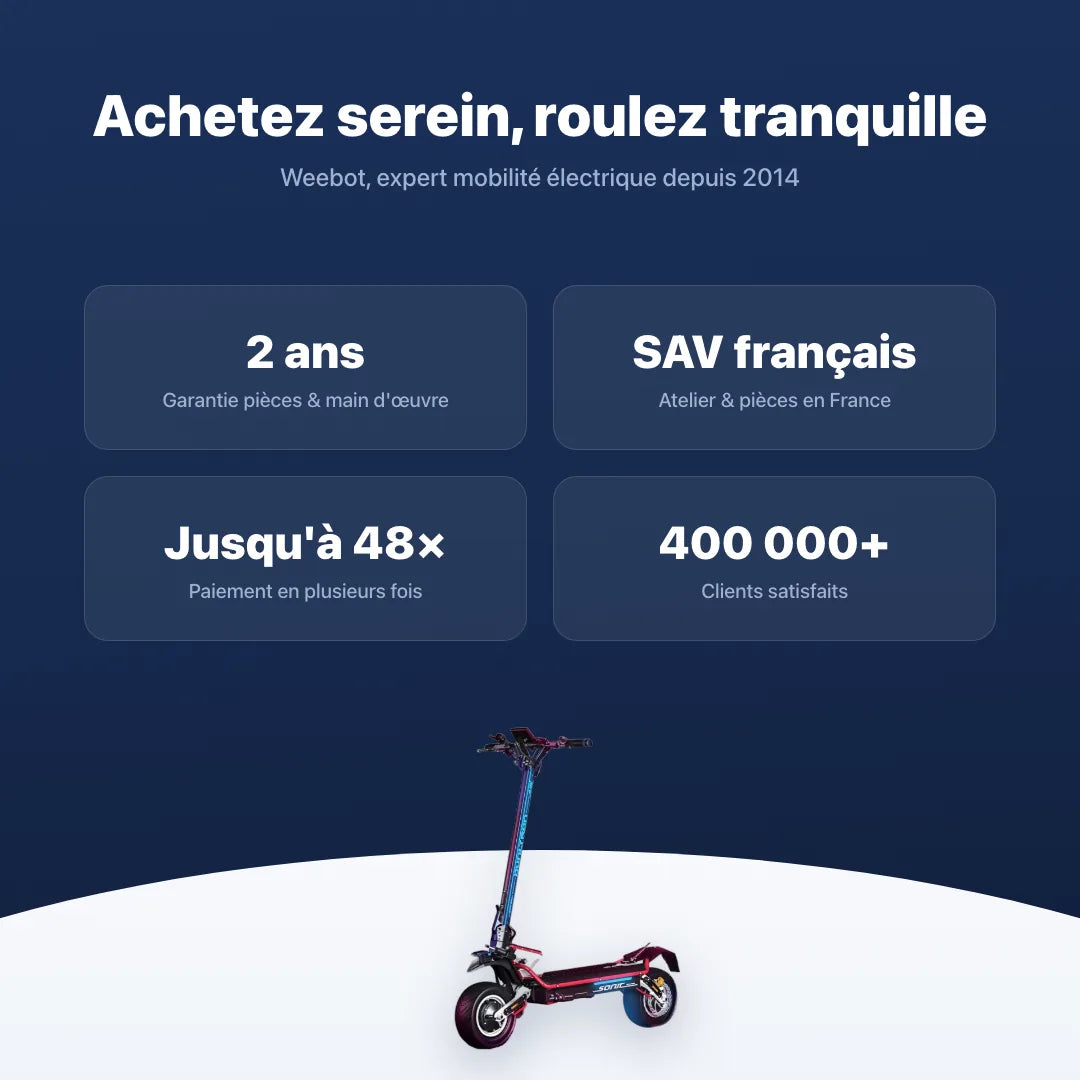 Trottinette Électrique Dualtron Sonic Alien — garantie, livraison rapide et SAV Weebot, expert mobilité électrique depuis 2014.