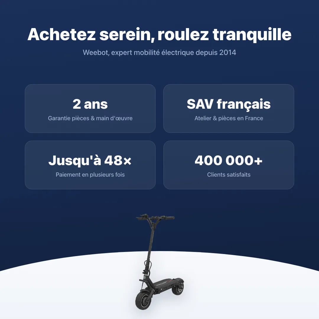 Trottinette Électrique Dualtron Victor — garantie, livraison rapide et SAV Weebot, expert mobilité électrique depuis 2014.