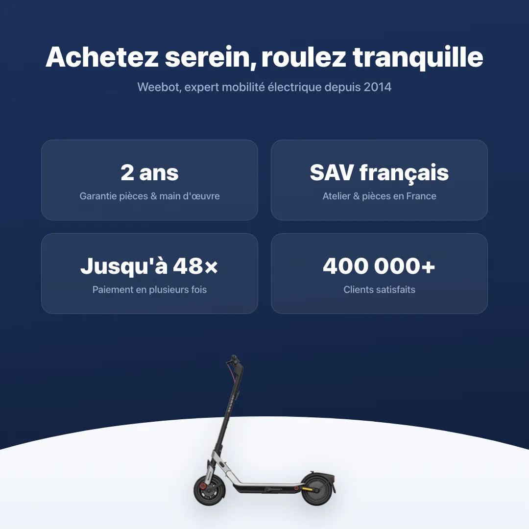 Trottinette Électrique E3 E Ninebot by Segway — garantie, livraison rapide et SAV Weebot, expert mobilité électrique depuis 2014.