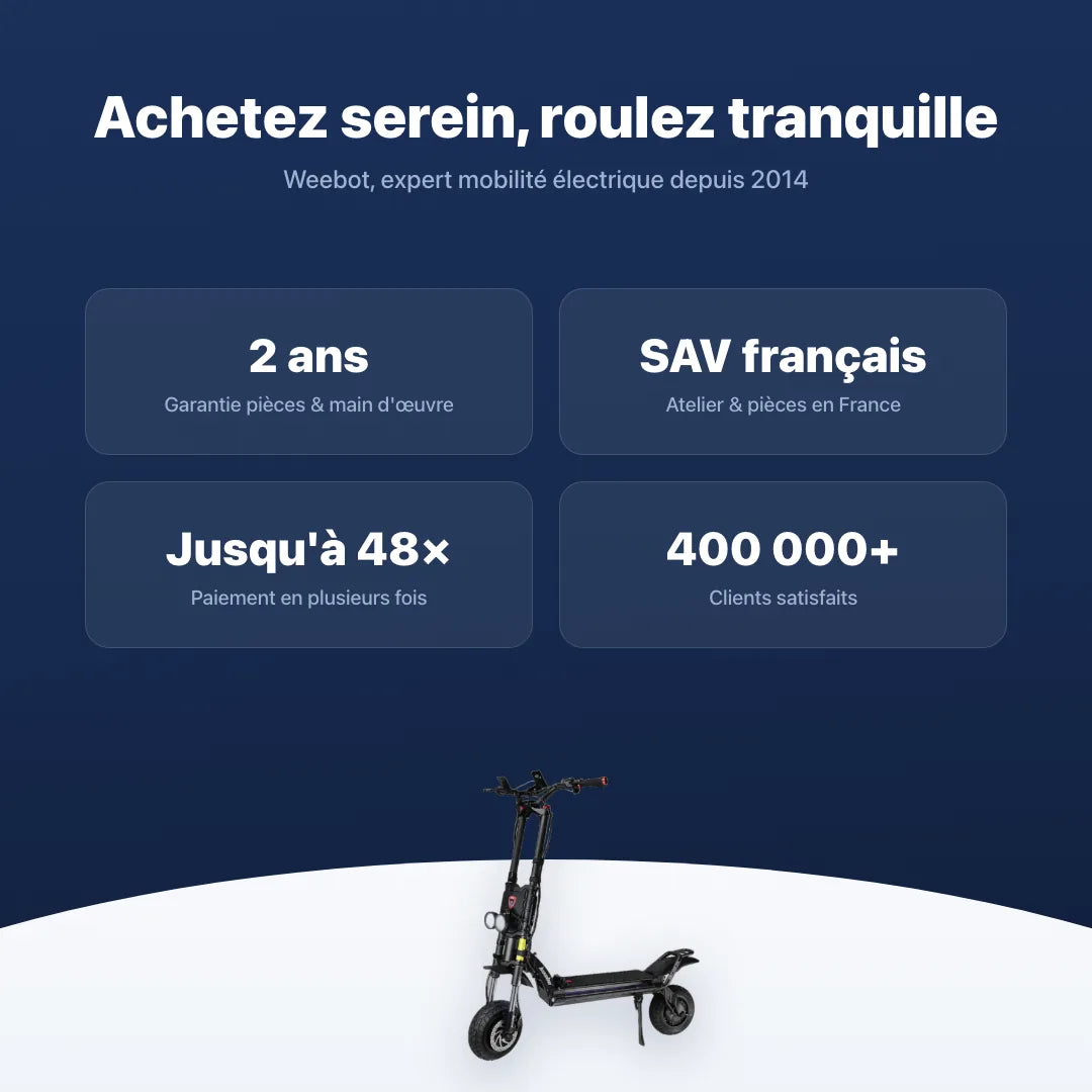 Trottinette Électrique Wolf Warrior King GTR MAX Kaabo — garantie, livraison rapide et SAV Weebot, expert mobilité électrique depuis 2014.