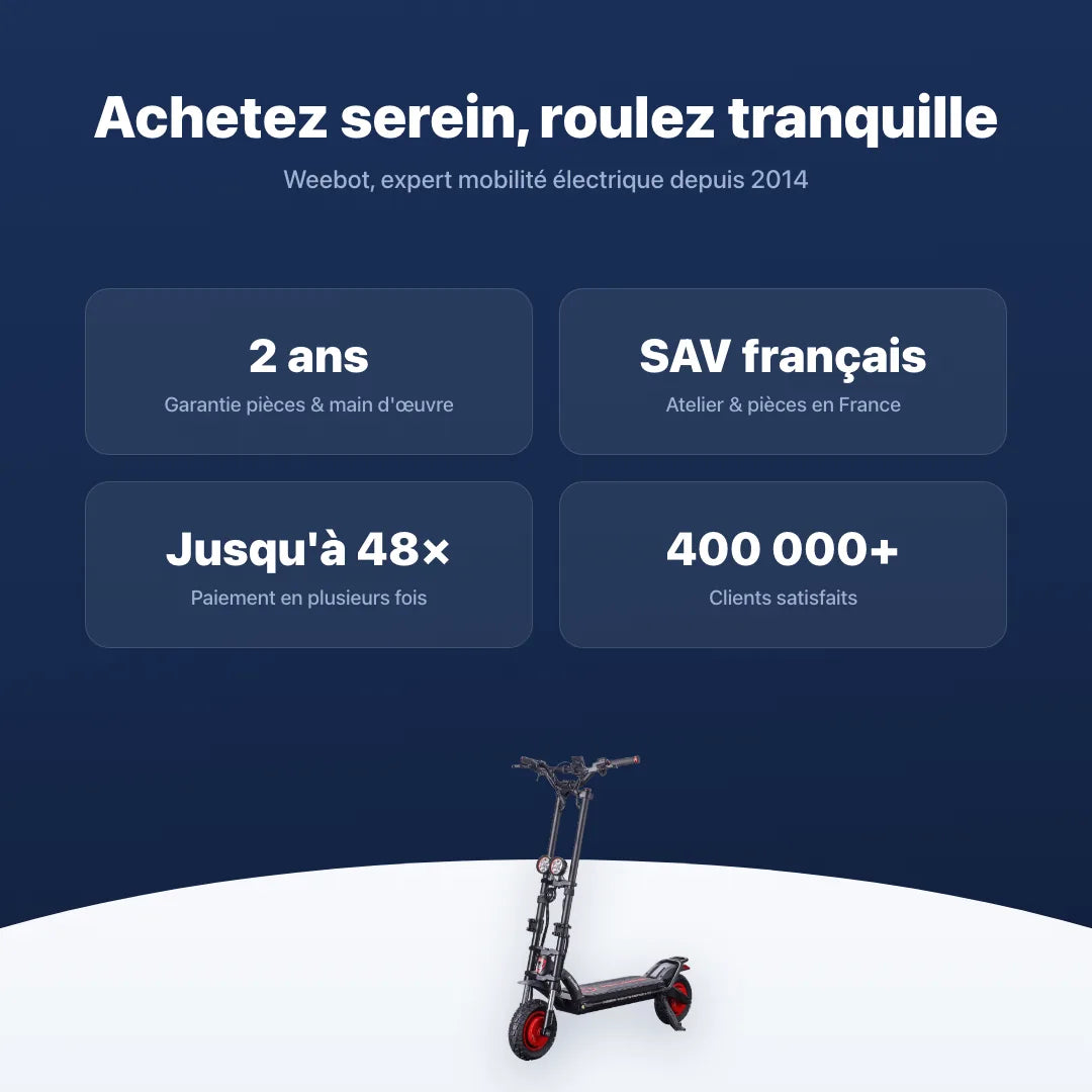 Trottinette Électrique Wolf Warrior X GT Kaabo — garantie, livraison rapide et SAV Weebot, expert mobilité électrique depuis 2014.