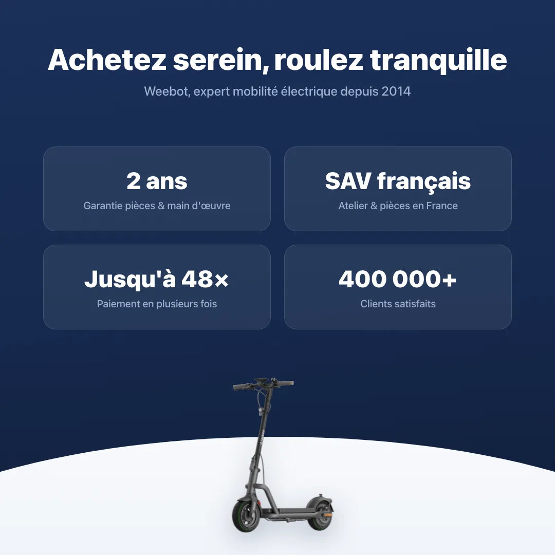 Trottinette Électrique Navee N65i — garantie, livraison rapide et SAV Weebot, expert mobilité électrique depuis 2014.