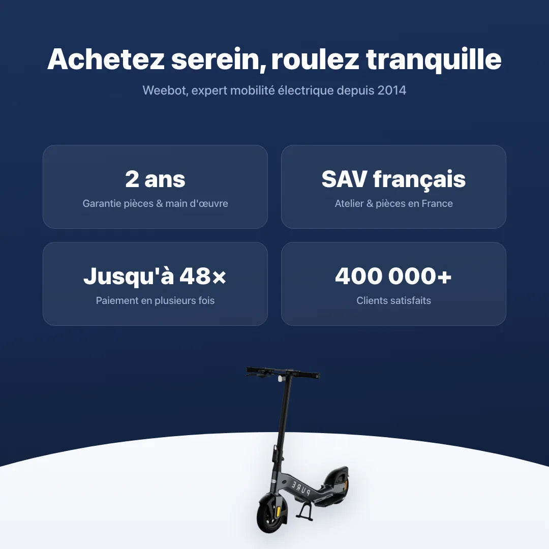 Trottinette Électrique Pure Advance + — garantie, livraison rapide et SAV Weebot, expert mobilité électrique depuis 2014.