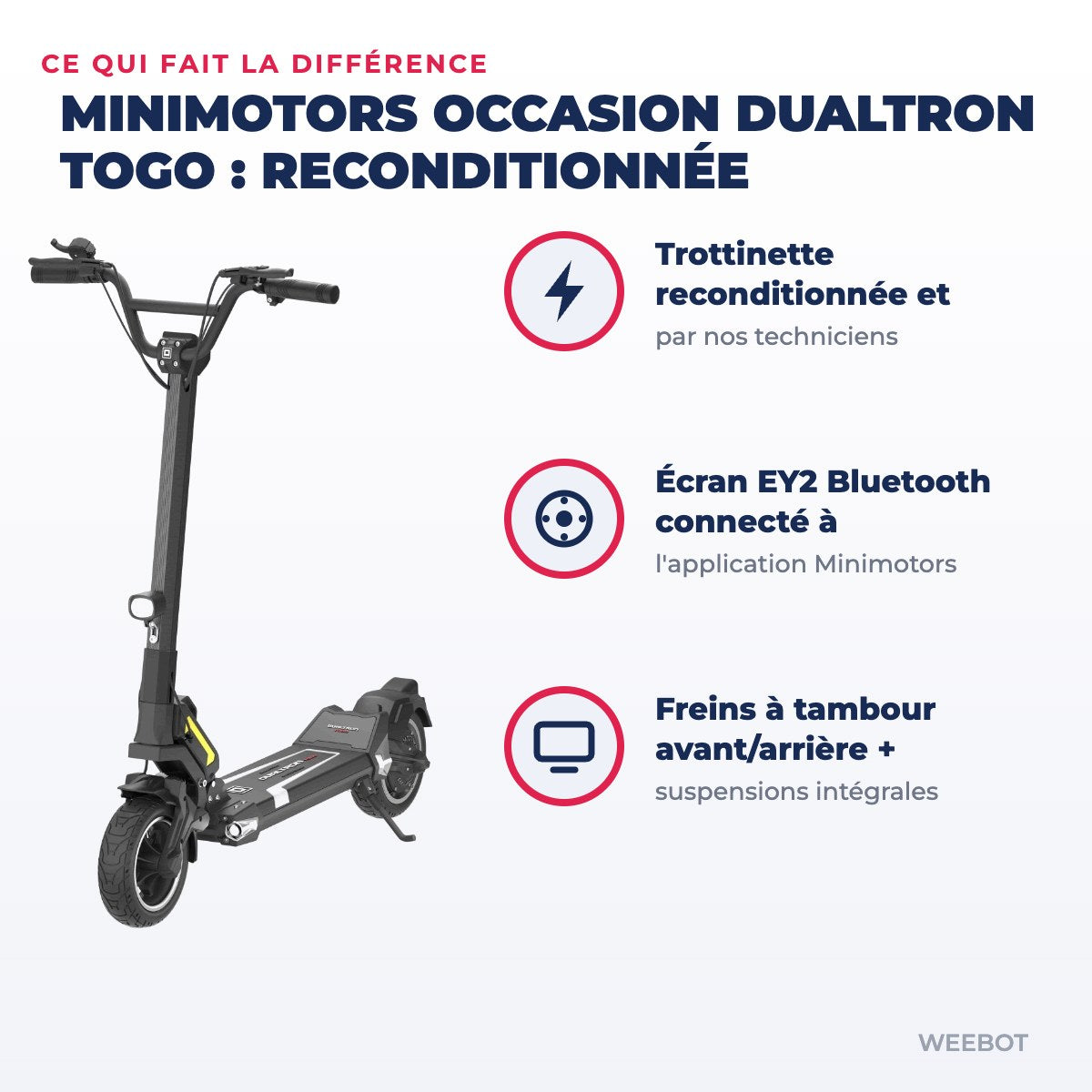 Trottinette Électrique Occasion Dualtron Togo : Reconditionnée — points forts : Trottinette reconditionnée et contrôlée